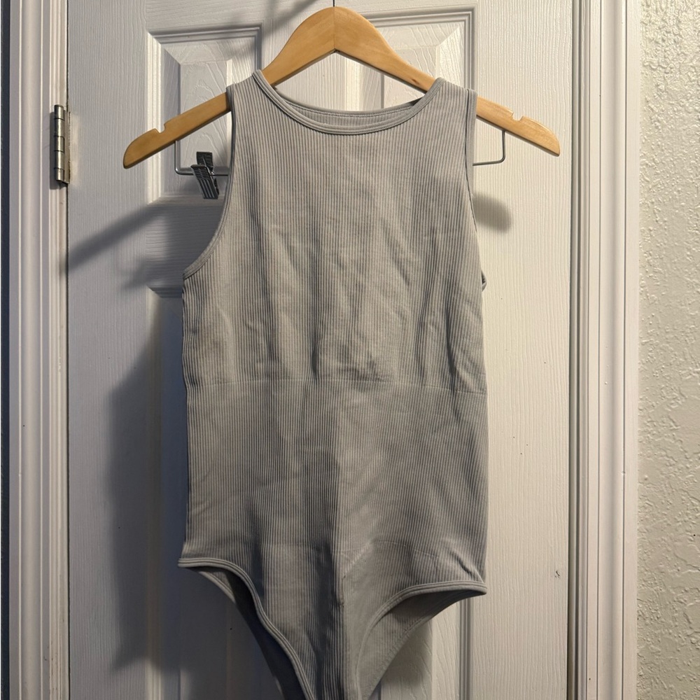 Gray Ribbed Women's Bodysuit